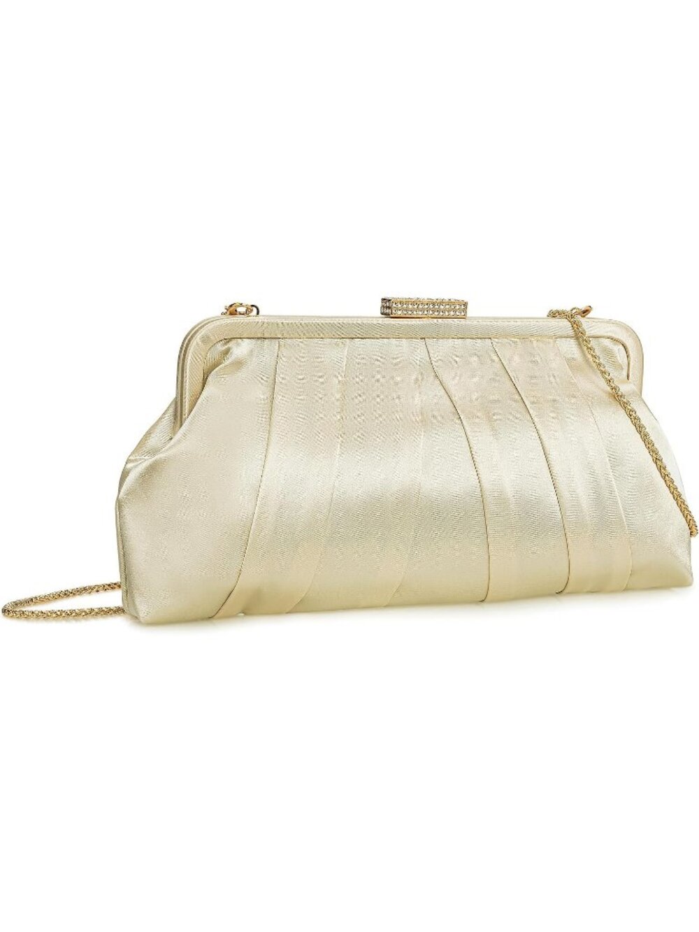 〽️Women Light Gold Clasic Diamante Formal Pleated Satin Clutch Purse Evening Bag